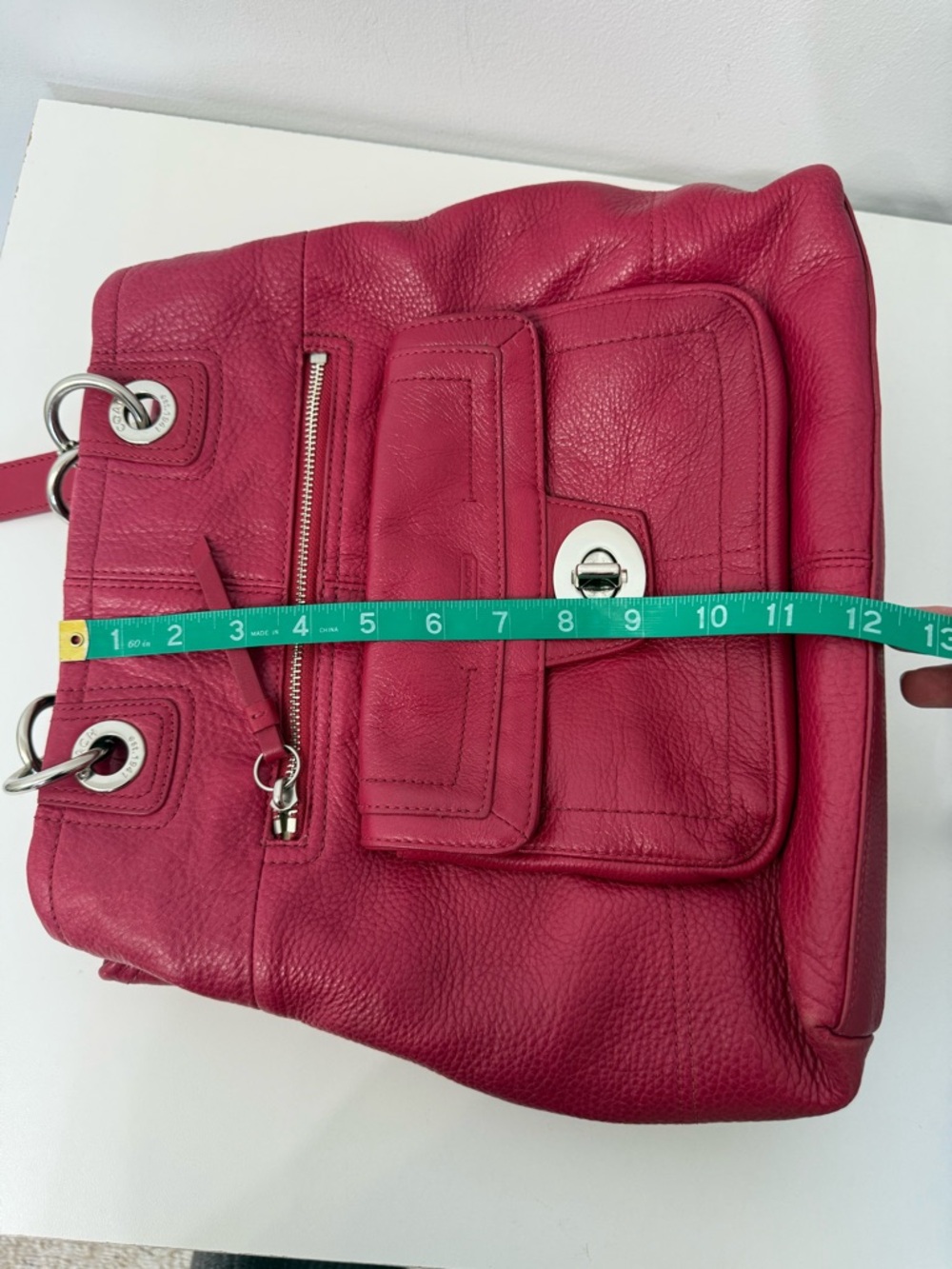 Coach Red Pebble Leather Hampton TurnLock F15694 Shoulder Bag Purse Hobo - Picture 13 of 17